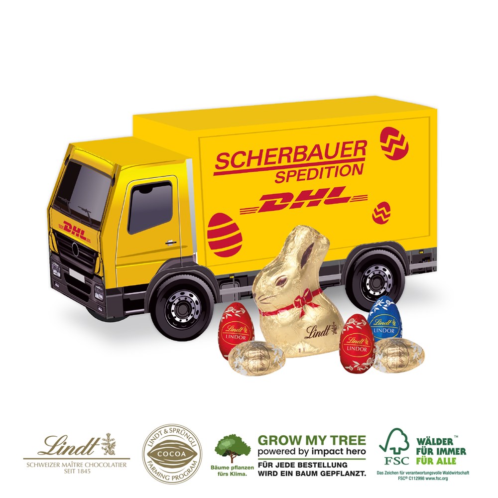 3D PRÄSENT LKW OSTERN MIT SCHOKOLADENMISCHUNG VON LINDT