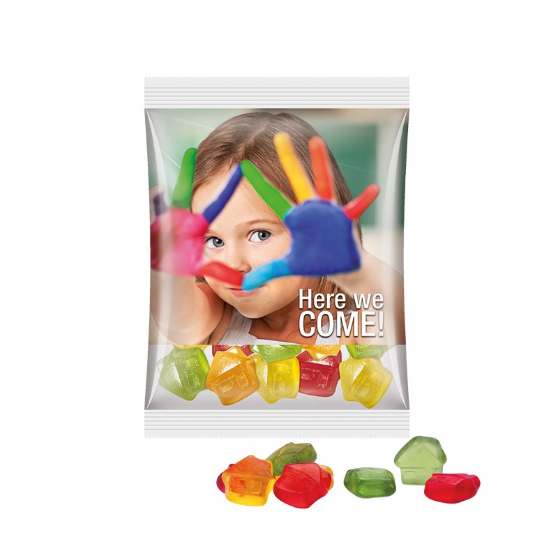 Maxitüte, 50 g, Folie transparent, Trolli Fruchtgummi Haus, 10% Fruchtsaft