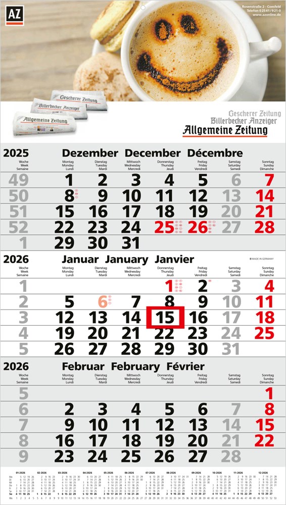 3-Monatskalender Primus 3 Post Bestseller (Einblatt)