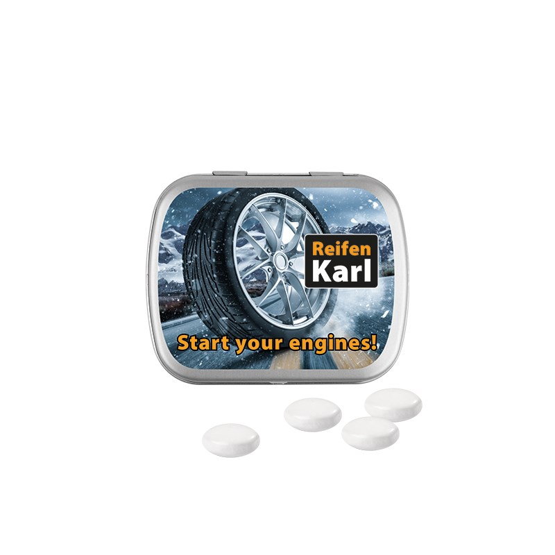 Klappdose, matt-silber, Mentos Kaudragee Mint