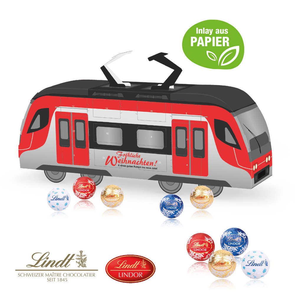 3D Adventskalender "Bahn" mit Lindt Schokolade mit Papier-Inlay